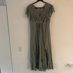 NWT Baltic Born Jennifer Sage Deep V Maxi Dress Size Large